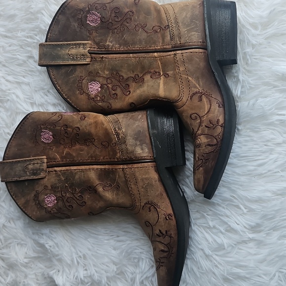 SMOKY Brown Embroidered Kids Cowboy Boots - Picture 2 of 4